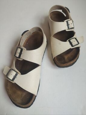 Birki’s By Birkenstock Milano Molted Ivory Slingback Sandals Buckle Leather 37